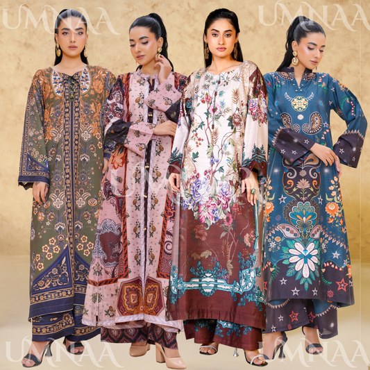 UA-157 Printed Slub Khaddar Kaftan Co-Ord Set | Winter 2 Piece Outfit