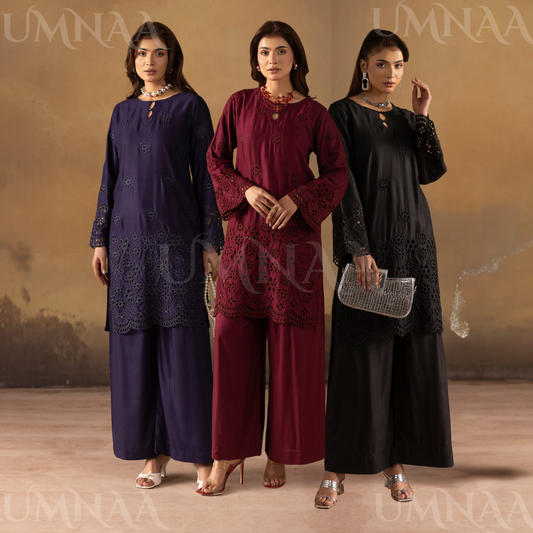 UMS-50 "Luxkari" Linen Chikenkari Co-Ords 2 pc Set by Simrans