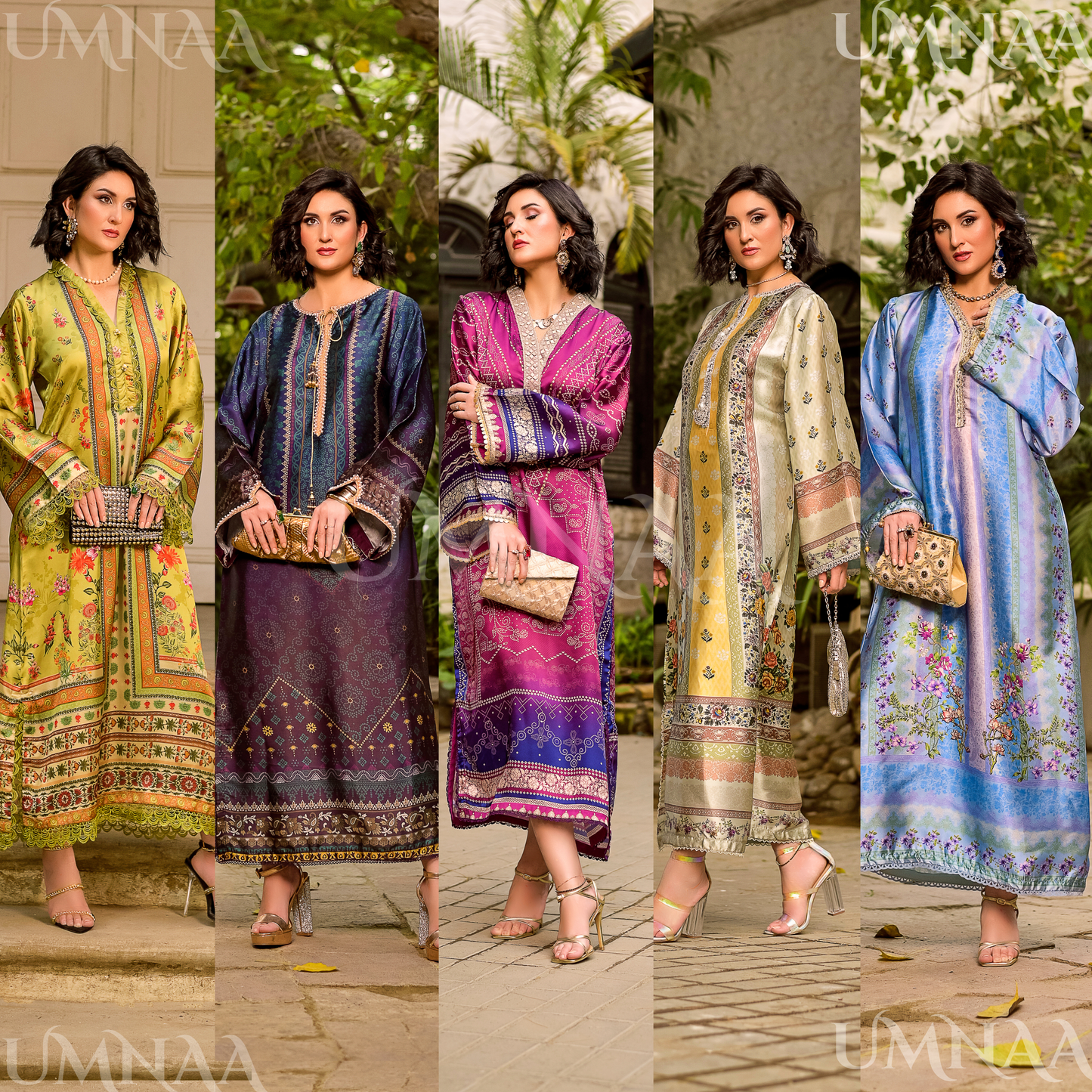 UA-160 Printed Silk kaftan Style long Maxi 1 PC  | Ready to wear | Umnaa