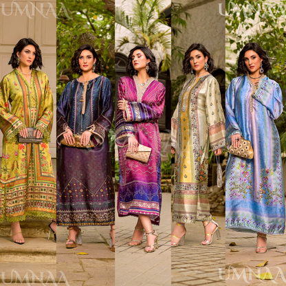 UA-160 Printed Silk kaftan Style long Maxi 1 PC  | Ready to wear | Umnaa