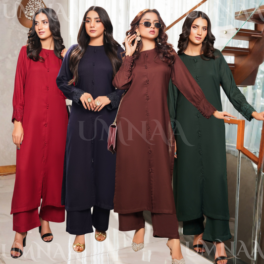 UMS-53 Solid Embroidered Dhanak Co-Ords Set | Ready to Wear | Simrans