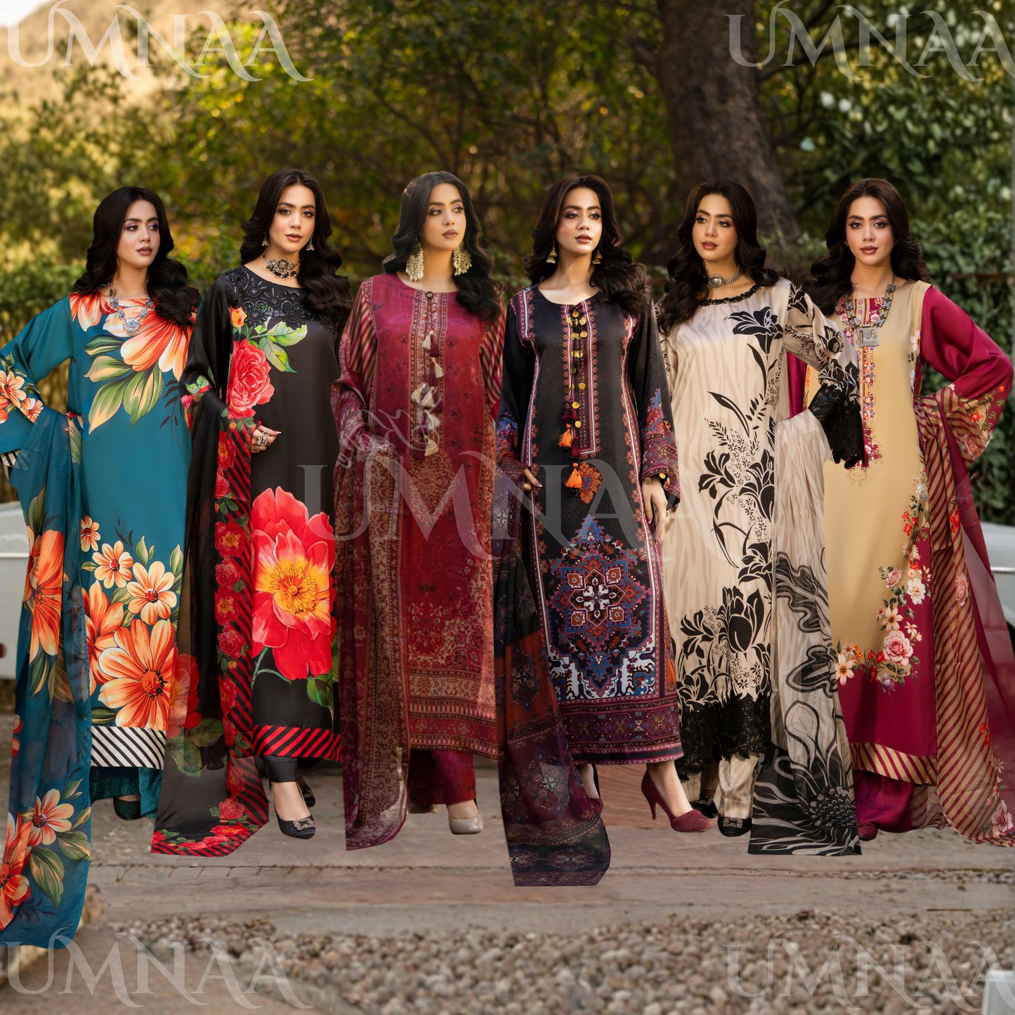 "Eliana" Embroidered Printed Shamooz Silk by Karma Collection | Asian Clothes | Eid