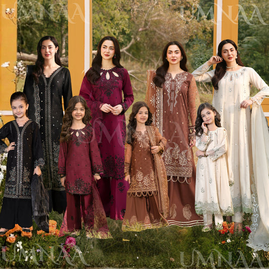 UMS-55 Janan Mother Daughter Chikenkari Jacquard Eid Edit by Simrans | Ready to Wear Asian Pakistani clothes