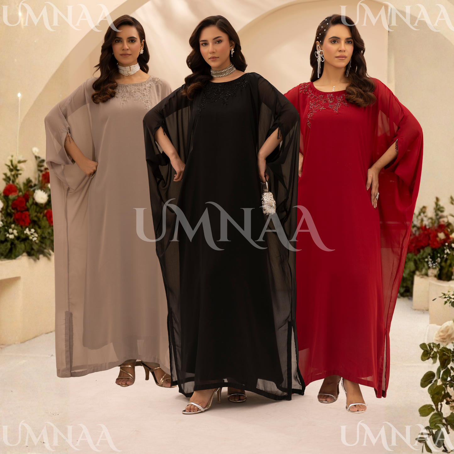 UMS-58 Jeem by Simrans Chiffon Kaftan Dress |Ready to Wear Modest Fashion Asian Clothes