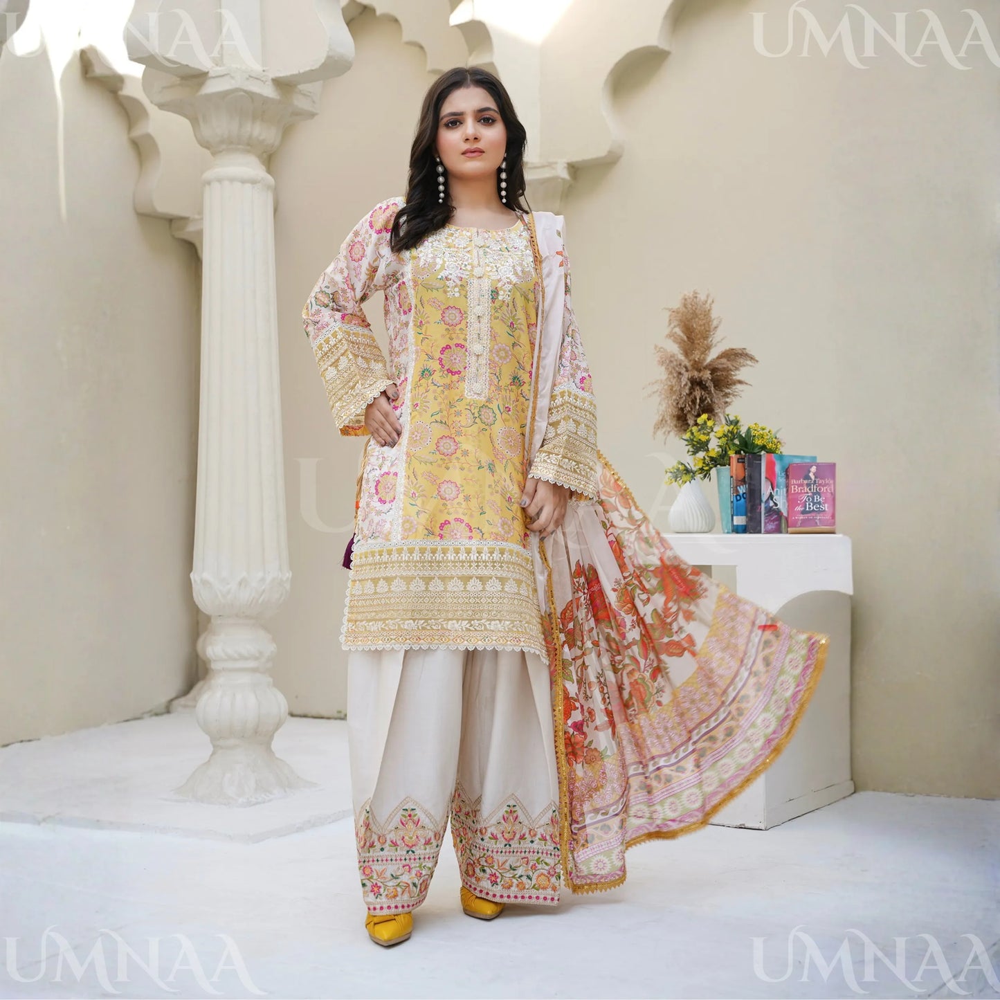 UA-173 Embroidered Linen 3 Pc | Ready to Wear | Asian Clothes by Umnaa