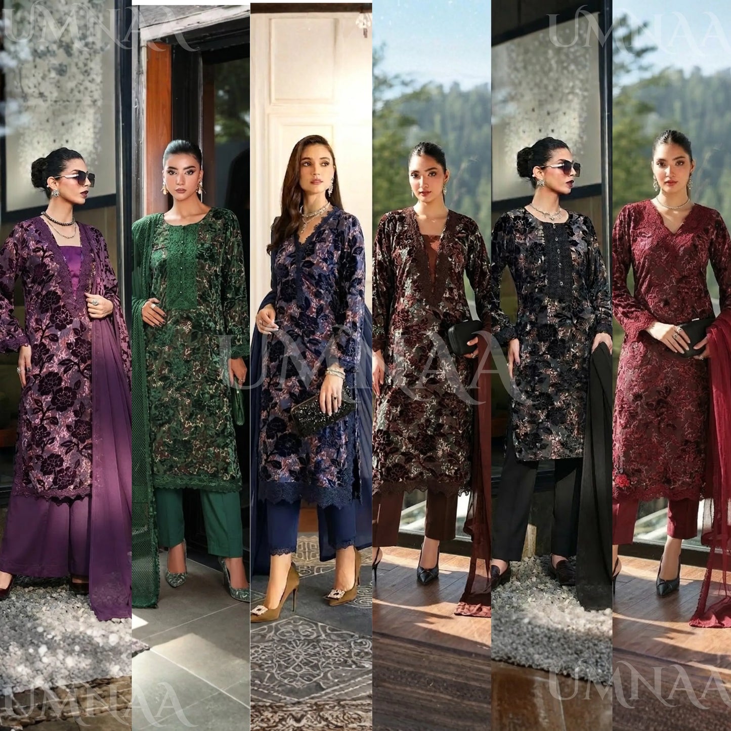 UA-175 Festive Palachi Velvet Dress with Chiffon Dupatta 3 Pc Collection by Umnaa