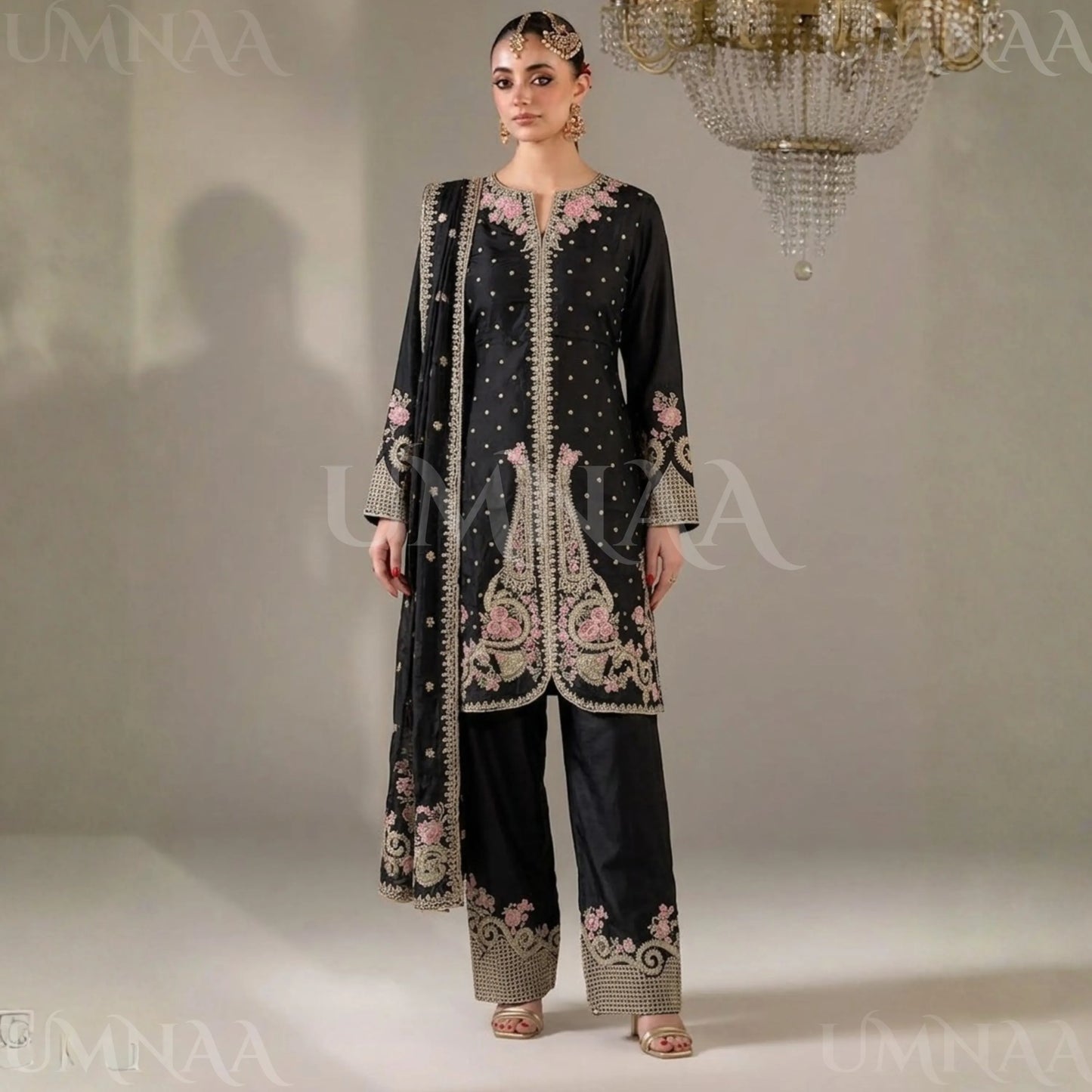UA-182 Embroidered Viscose 3 Piece Suit with Organza Dupatta | Elegant Pakistani Party Wear by Umnaa