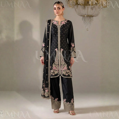 UA-182 Embroidered Viscose 3 Piece Suit with Organza Dupatta | Elegant Pakistani Party Wear by Umnaa