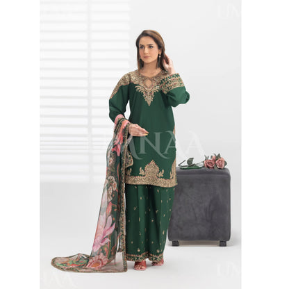 UA-187 Embroidered Cotton dress with Pockets by Umnaa | Ready to Wear | Pakistani Asian Clothes