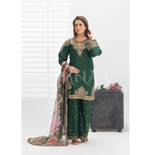 UA-187 Embroidered Cotton dress with Pockets by Umnaa | Ready to Wear | Pakistani Asian Clothes