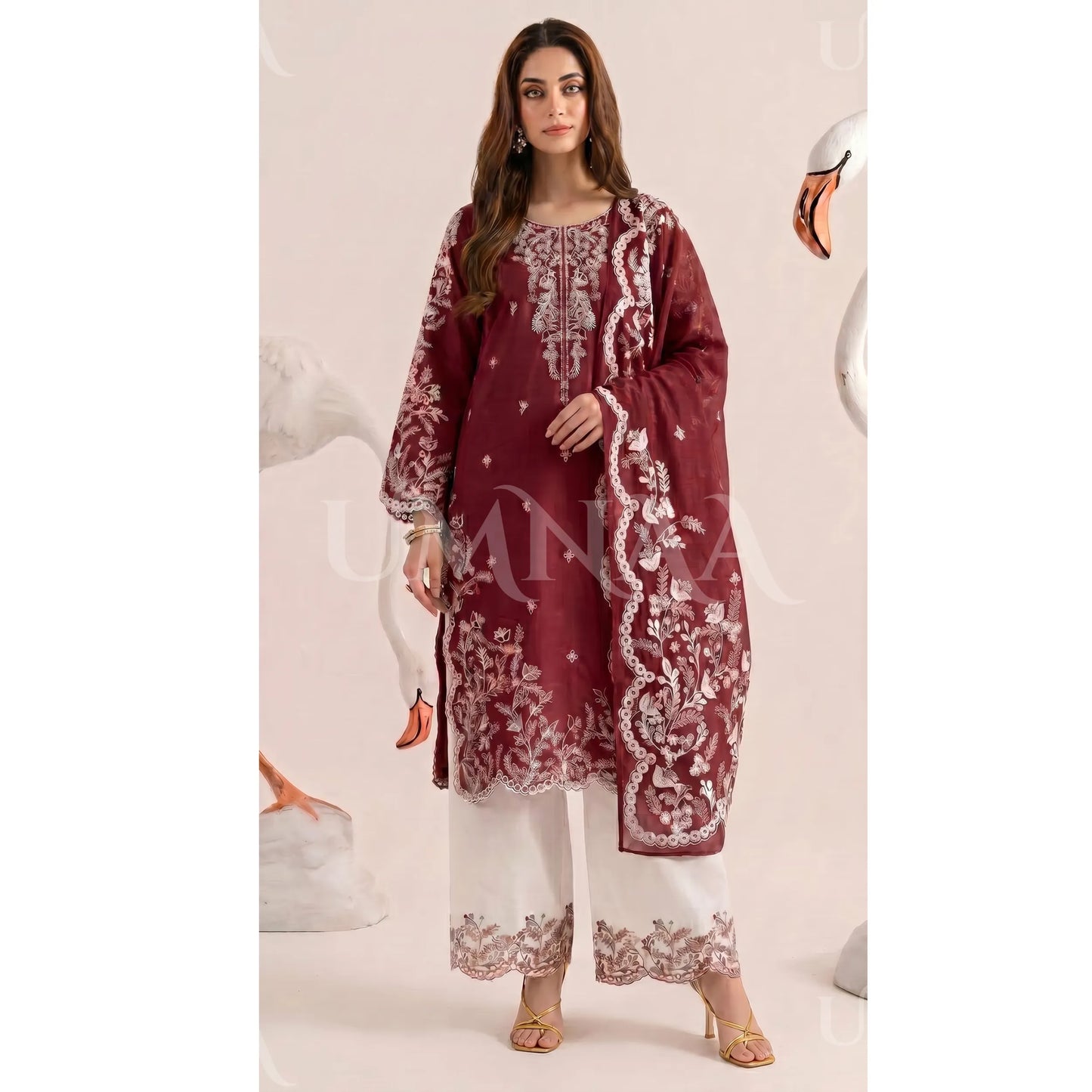 UA-190 Embroidered Cotton Collection 3 Piece | Ready to Wear | Asian clothes