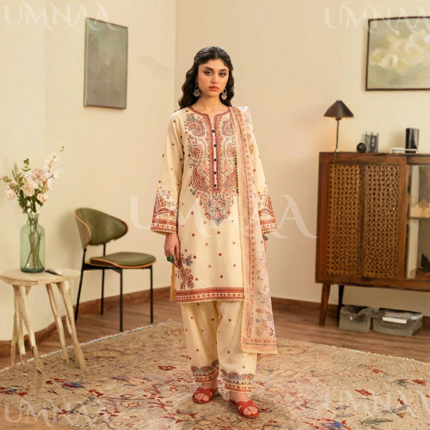 UA-188 Embroidered Cotton dress by Umnaa | Ready to Wear | Pakistani Asian Clothes