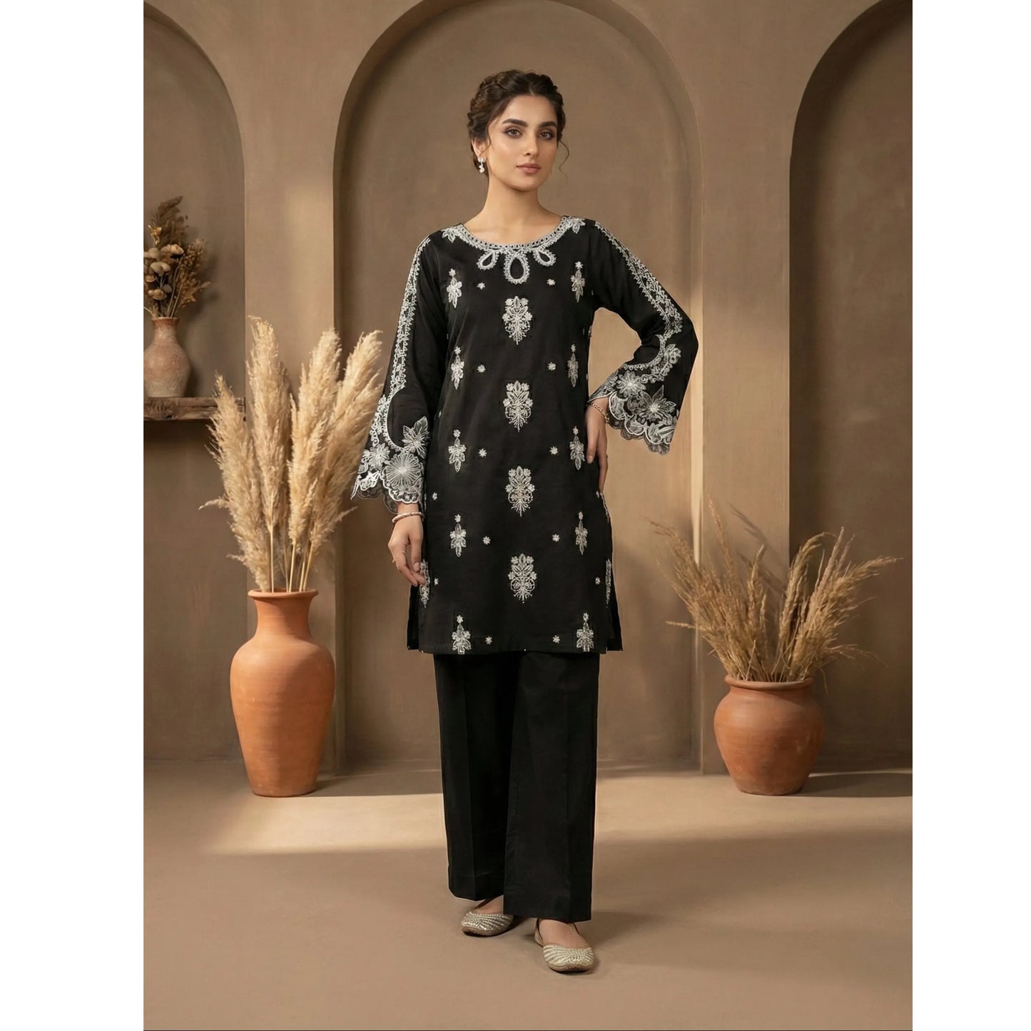 UA-196 Embroidered Cotton Lawn Co-Ords Set by Umnaa Ready to Wear Pakistani Asian casual Modest clothes