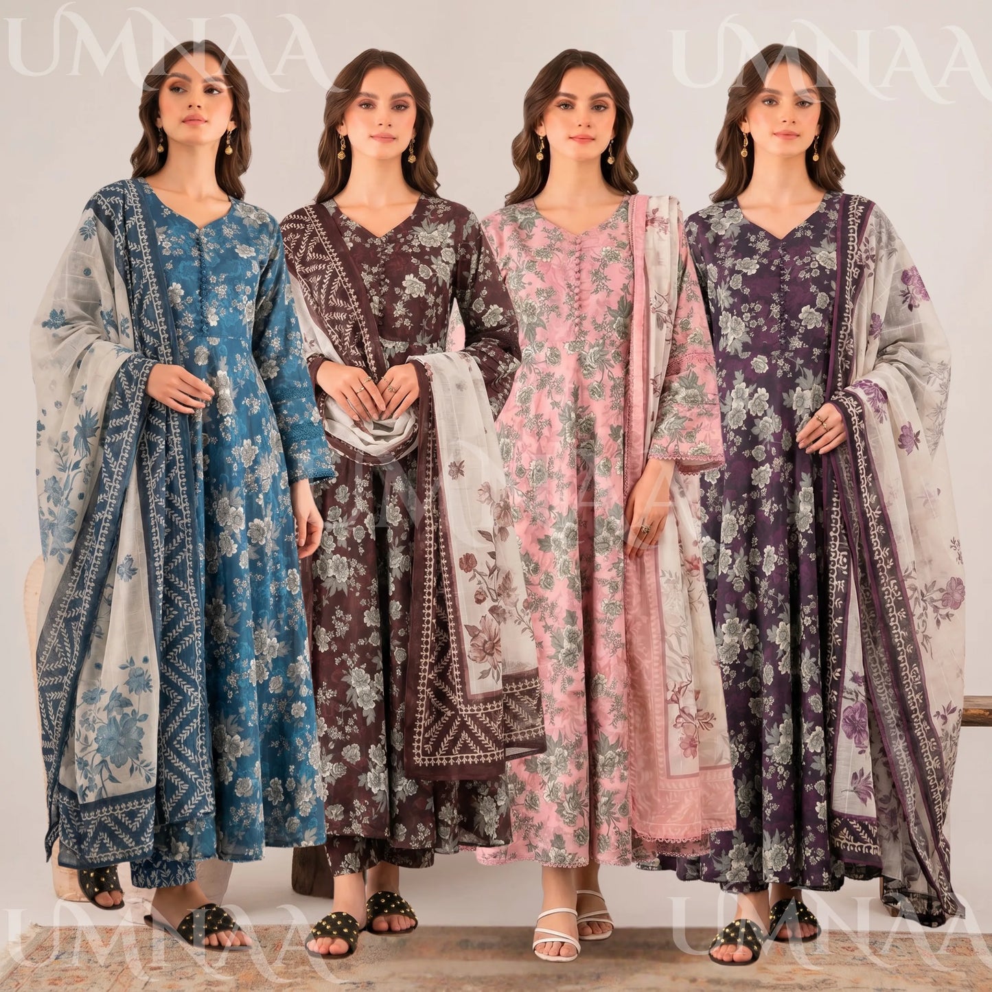 UA-197 Printed Poly Lawn frock 3 Pc Collection Ready to Wear Pakistani Asian clothes