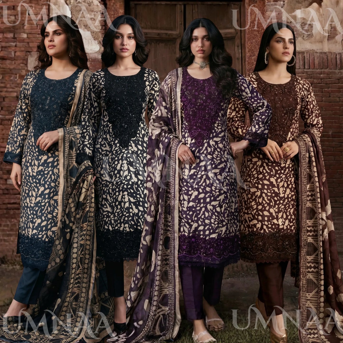 UA-198 Embroidered Printed Poly Silk Lawn Collection by Umnaa | Ready to Wear | Asian Clothes