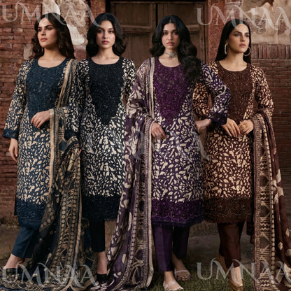 UA-198 Embroidered Printed Poly Silk Lawn Collection by Umnaa | Ready to Wear | Asian Clothes