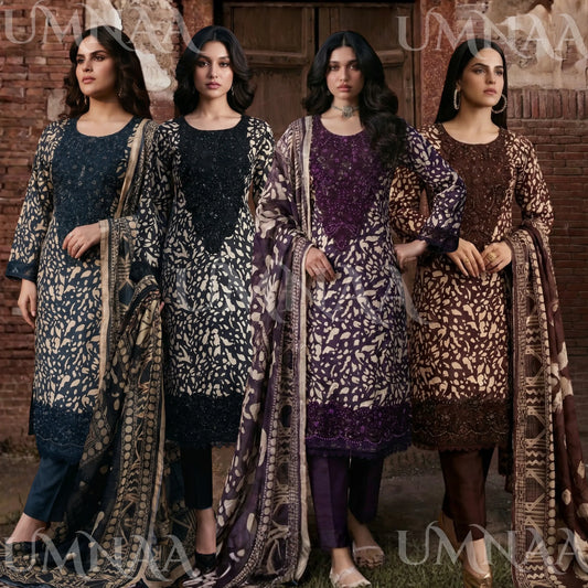 UA-198 Embroidered Printed Poly Silk Lawn Collection by Umnaa | Ready to Wear | Asian Clothes