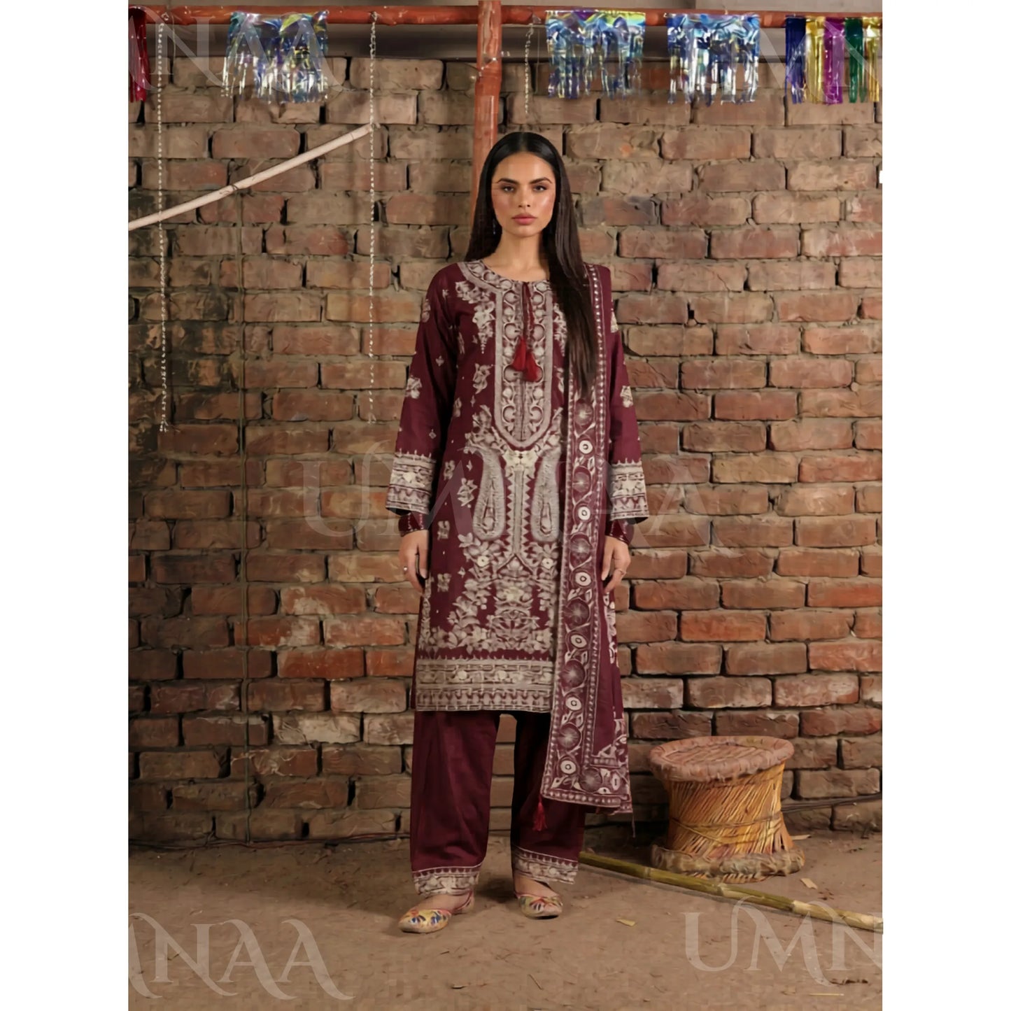 UA-199 Embroidered Cambric Cotton Collection by Umnaa | Ready to Wear Pakistani Asian clothes for women