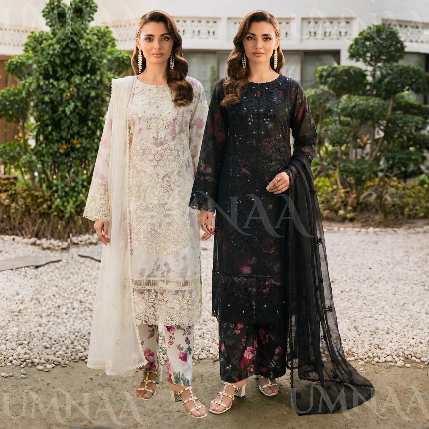 UA-200 Embroidered Chiffon 3-Piece with Printed Lining & Trouser