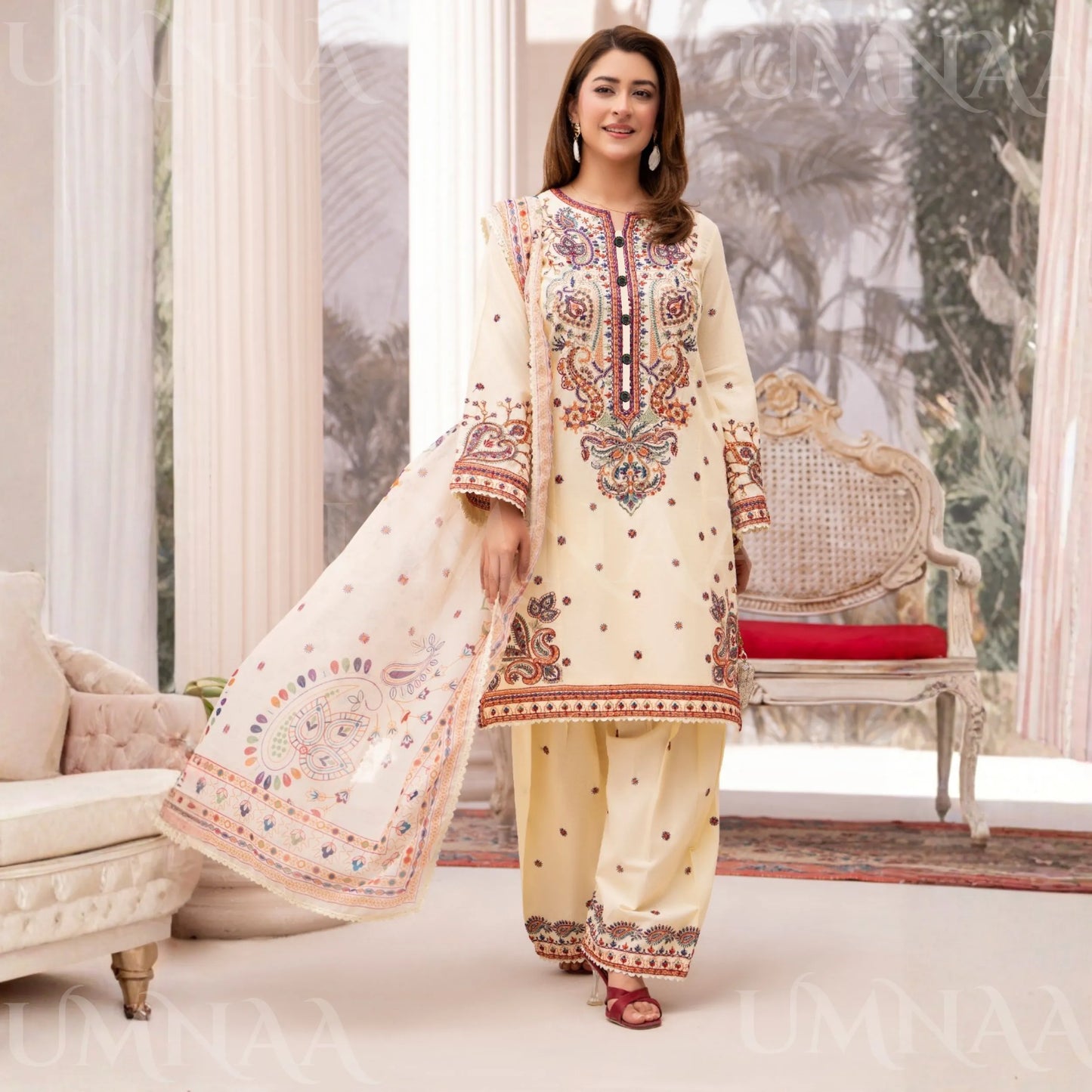 UA-188 Embroidered Cotton dress by Umnaa | Ready to Wear | Pakistani Asian Clothes