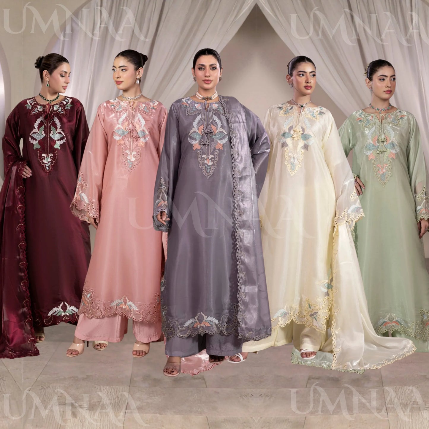 UA-203 Embroidered Festive kaftan Silk Collection by Umnaa | Pakistani Trendy Kaftan Asian Clothing