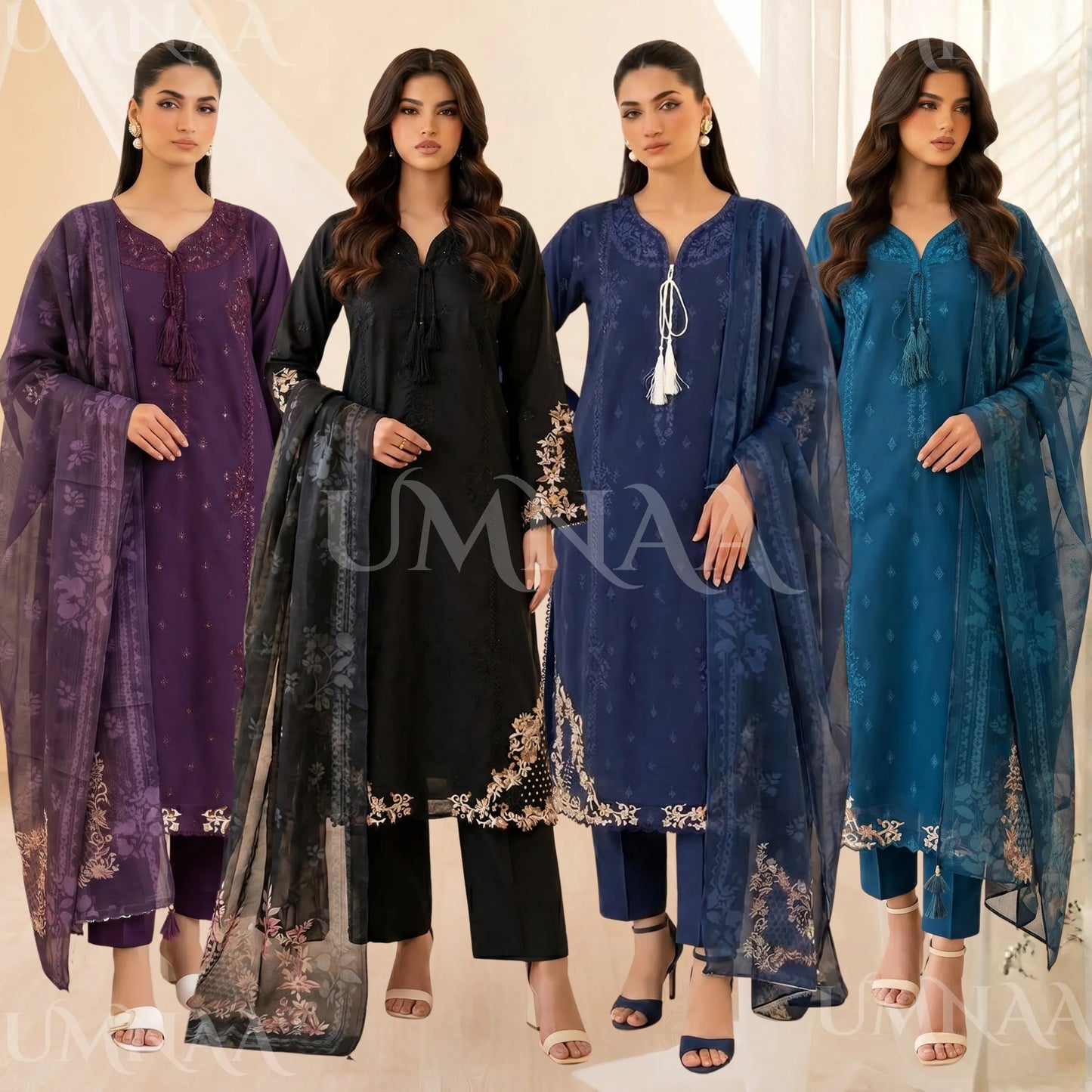 UA-209 Embroidered Cambric Cotton Collection by Umnaa | Ready to Wear Pakistani Asian clothes
