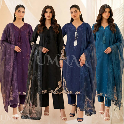 UA-209 Embroidered Cambric Cotton Collection by Umnaa | Ready to Wear Pakistani Asian clothes