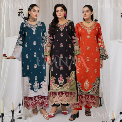 UTT-23 Embroidered Viscose Linen Kaftan Style 2 Piece Co Ord Set Collection by Traditional Thread
