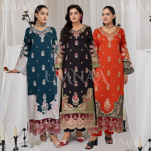 UTT-23 Embroidered Viscose Linen Kaftan Style 2 Piece Co Ord Set Collection by Traditional Thread