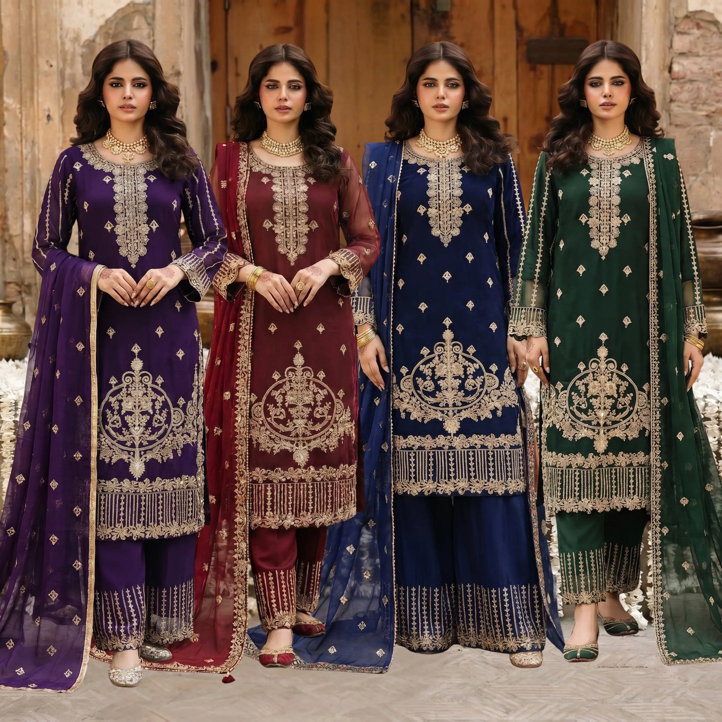 U-73 3 Pc women's Embroidered Chiffon salwar kameez Pakistani Indian fashion Traditional Womenswear Festive collection-UMNAA