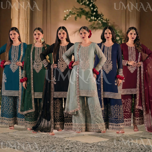 UA-210 Embroidered Chiffon Sharara Festive Collection by umnaa | Ready to Wear Pakistani Asian clothes