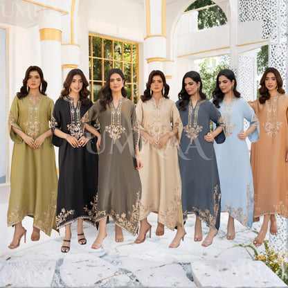 UA-188 Lava Silk Kaftan Dress Embroidered 1 Piece Festive Wear by Umnaa
