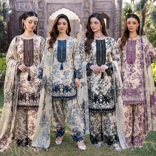 UA-212 Embroidered Printed Slub Poly Lawn Farshi Shalwar Collection by Umnaa | Ready to Wear Pakistani Asian Clothing