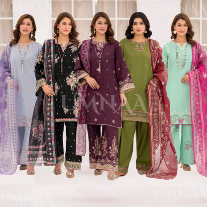 UA-216 Embroidered Cambric Cotton Collection by Umnaa | Ready to Wear Pakistani Asian clothes