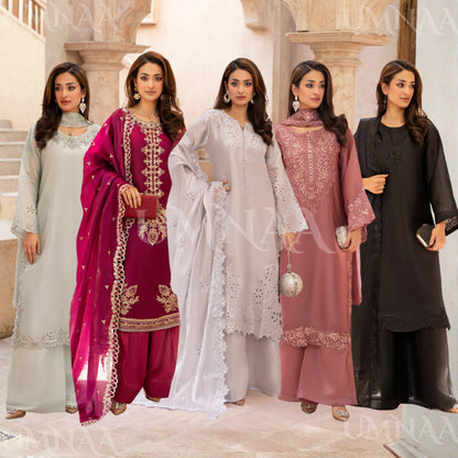 RA-36 Embroidered Sheesha Silk 3 Piece Suit | Premium Embroidered Silk Dress with Dupatta | Women's Party & Festive Wear