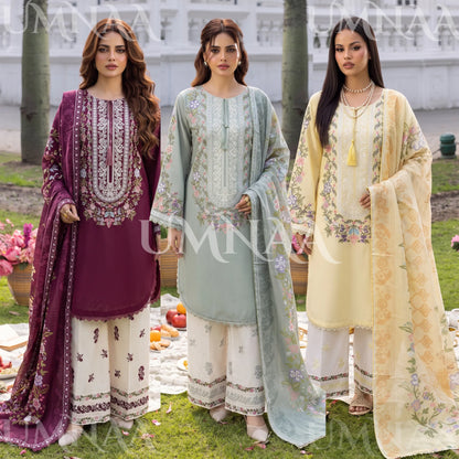 UA-246 Embroidered Cotton 3 Pc Collection Ready to Wear Pakistani Asian clothes by Umnaa