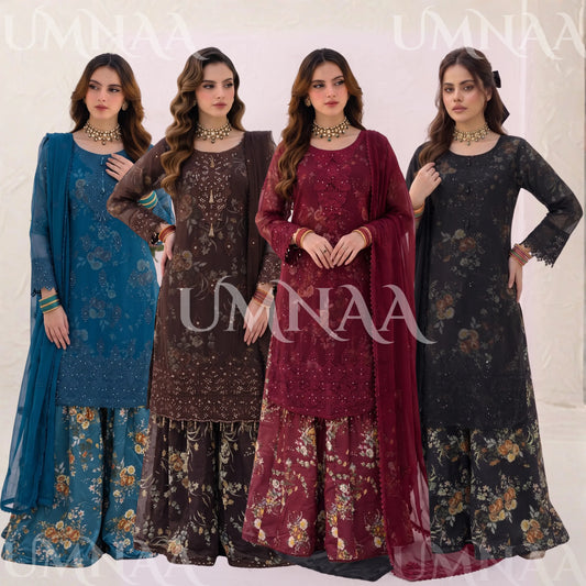 UA-249 Embroidered Chiffon Sharara Collection by Umnaa
