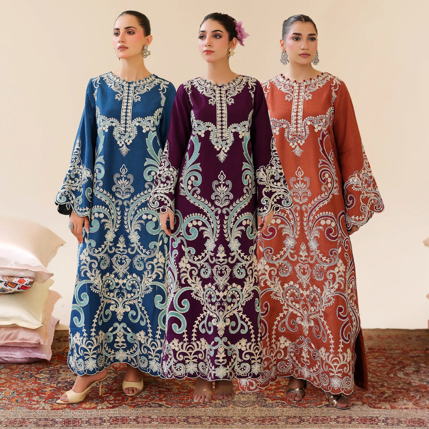 UAL-02 Embroidered Kaftan Raw Silk Co-Ord Set 2 Pc | Adan's Libas