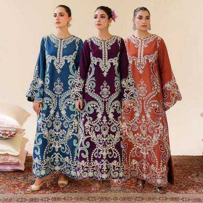 UAL-02 Embroidered Kaftan Raw Silk Co-Ord Set 2 Pc | Adan's Libas