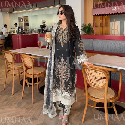 UA-274 Printed Lawn Long Kaftan Style 3 Pc Collection | Umnaa