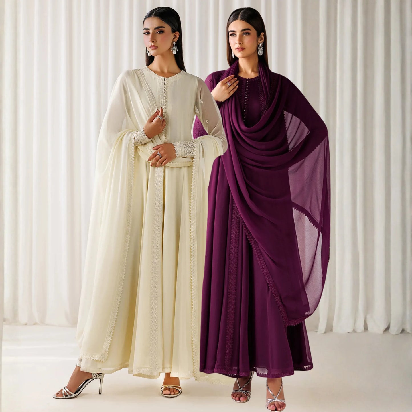 UA-281 Embroidered Chiffon Frock 3 Pc Collection | Umnaa