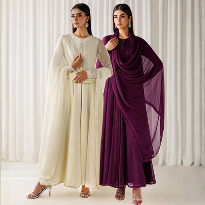 UA-281 Embroidered Chiffon Frock 3 Pc Collection | Umnaa