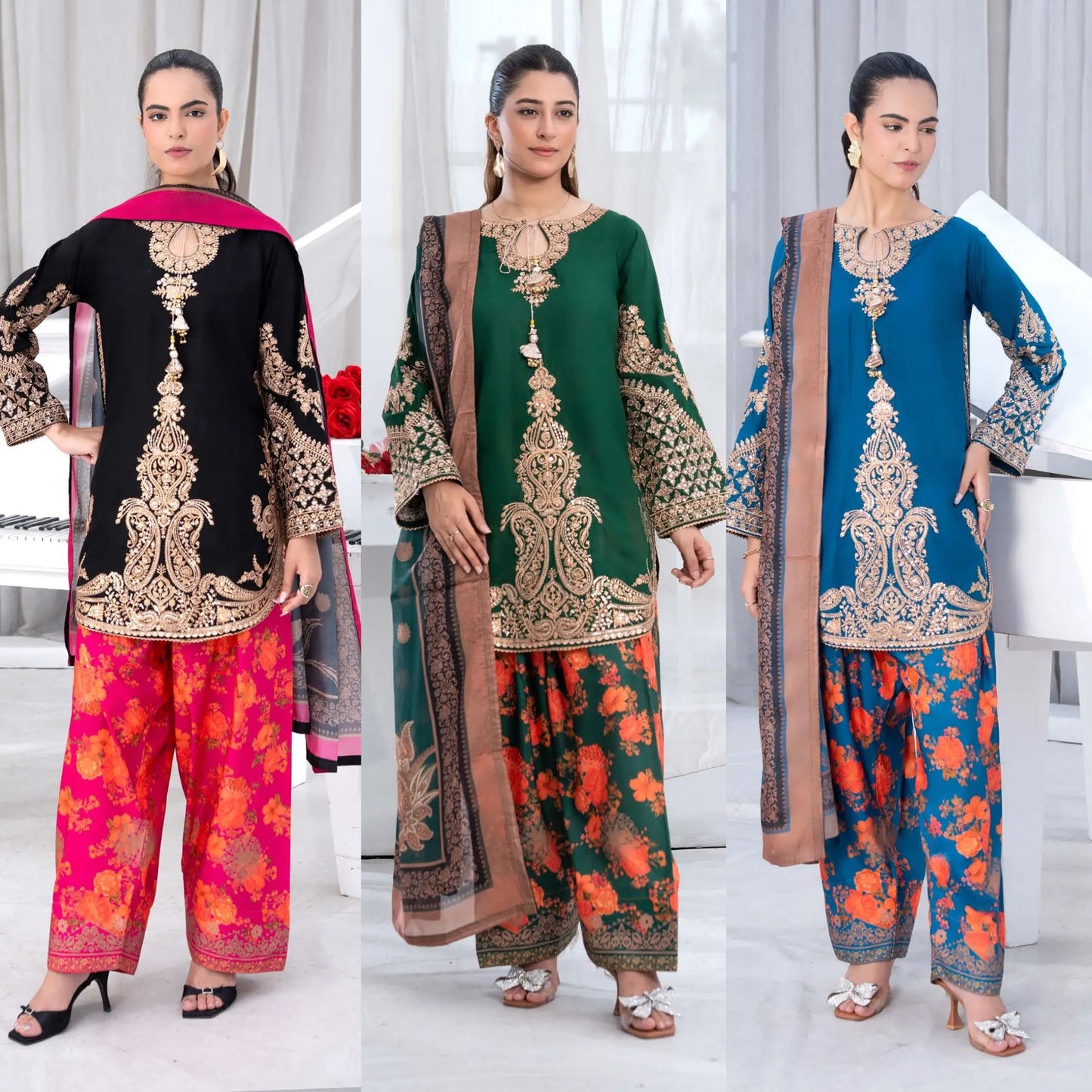 UTT-25 " Ethnic" Cambric Cotton 3 Pc Collection | Traditional Thread