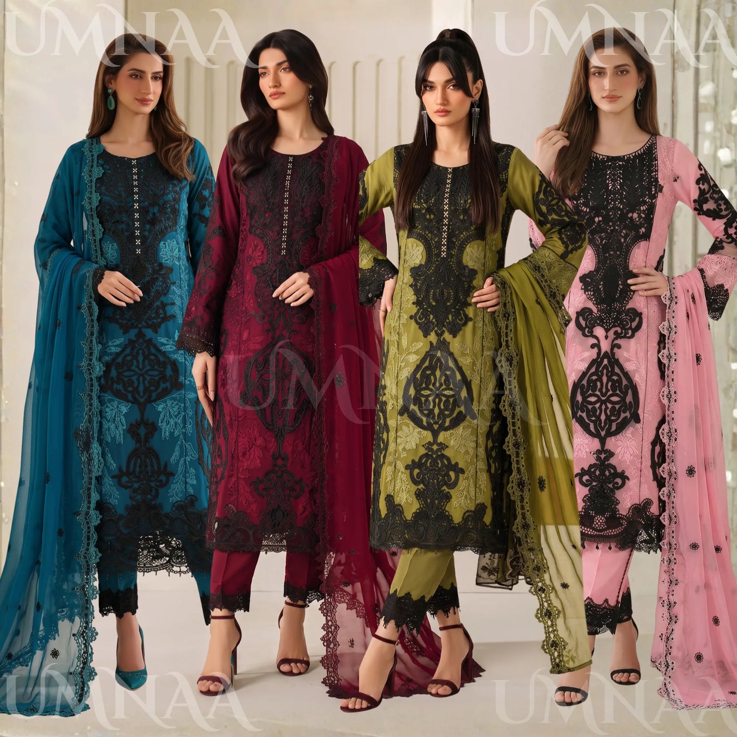 UA-283 Embroidered Chiffon 3 Pc Collection | Umnaa