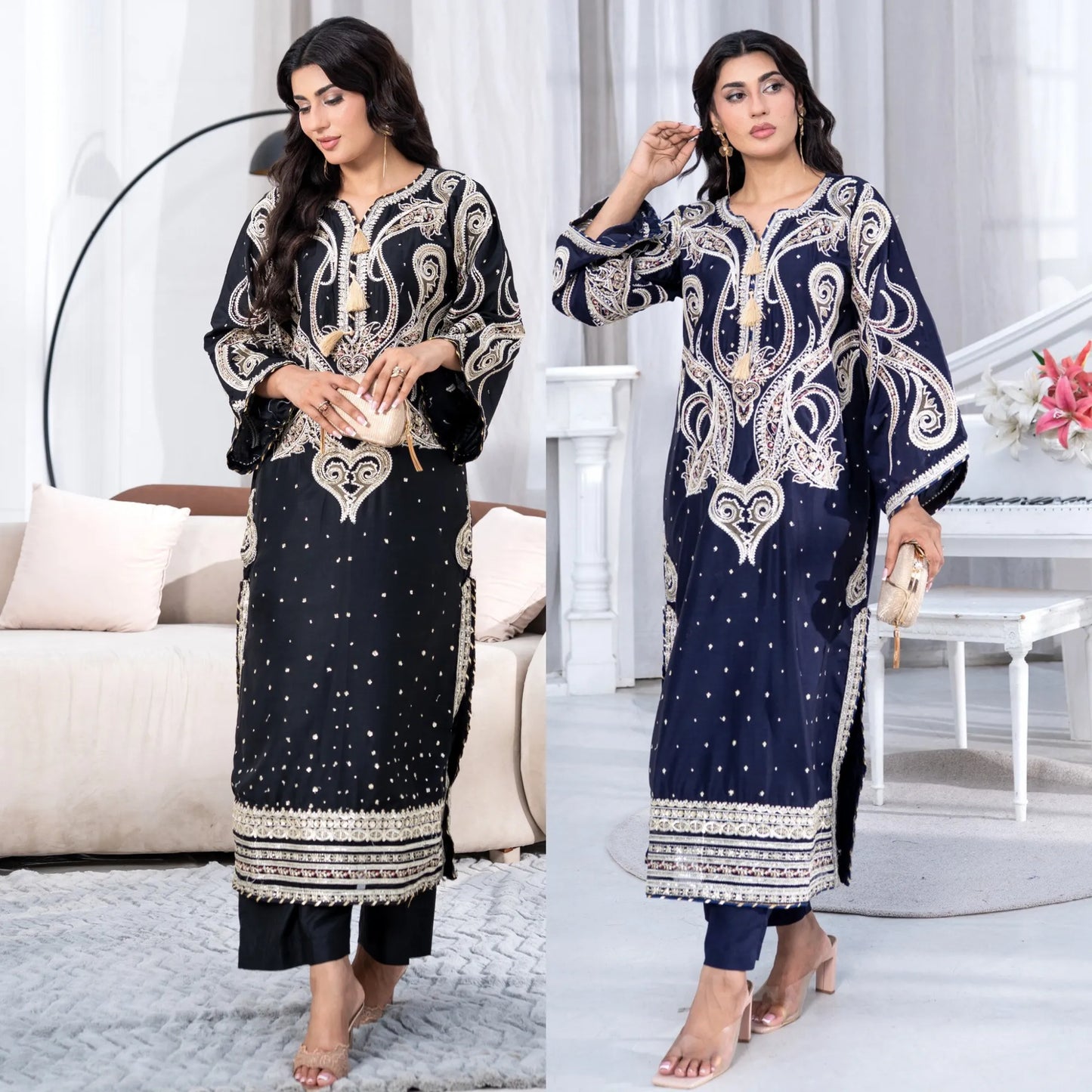 UA-286 Embroidered Viscose Silk Co-Ords Set | Umnaa