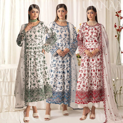 UMS-69 "Aaliya by" Simrans Embroidered Linen frock 3 Pc