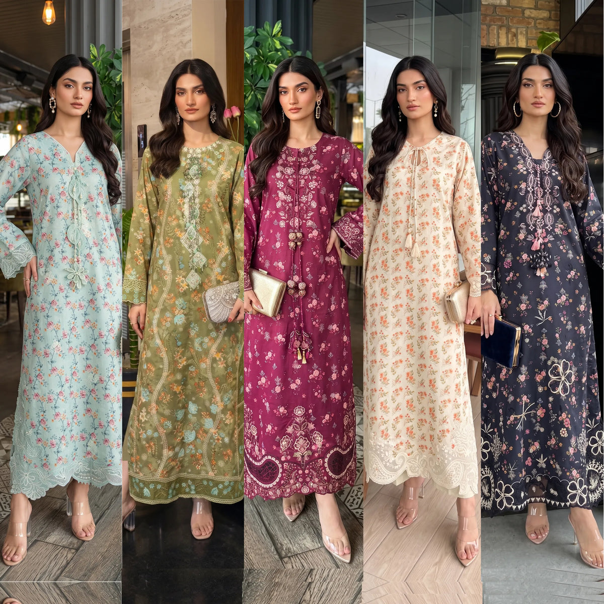 UGL-01 Embroidered Printed Lawn Kaftan 2 Piece Set | Guzel