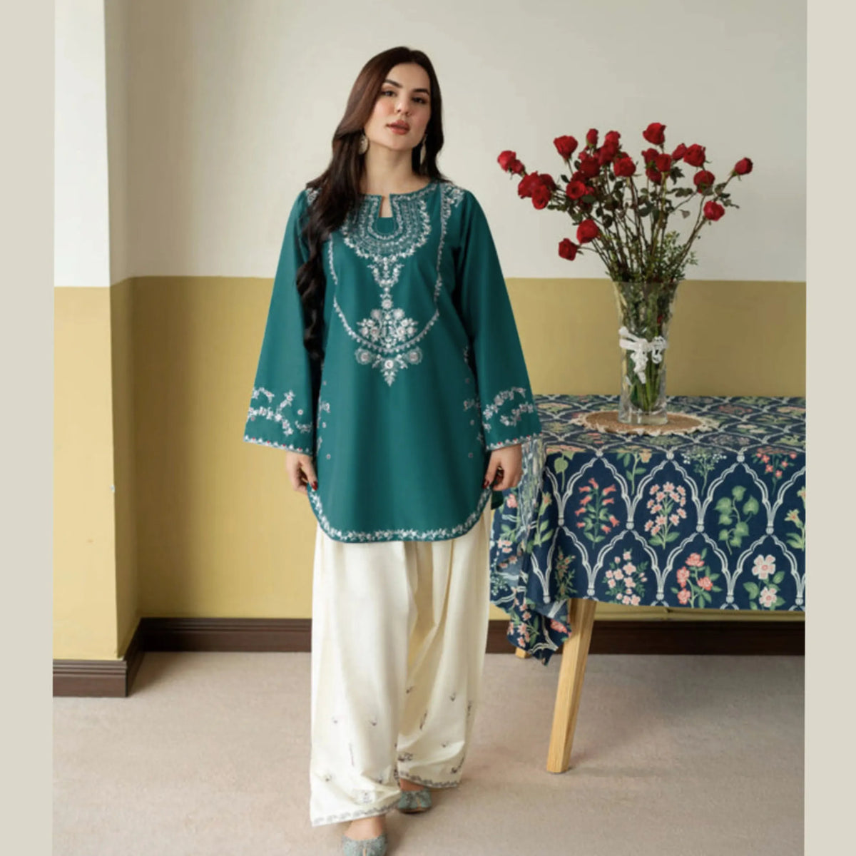 UA-258 Embroidered Cambric Cotton 2 Pc Co-Ord Set with Farshi Shalwar by Umnaa
