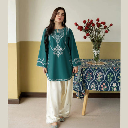 UA-258 Embroidered Cambric Cotton 2 Pc Co-Ord Set with Farshi Shalwar by Umnaa