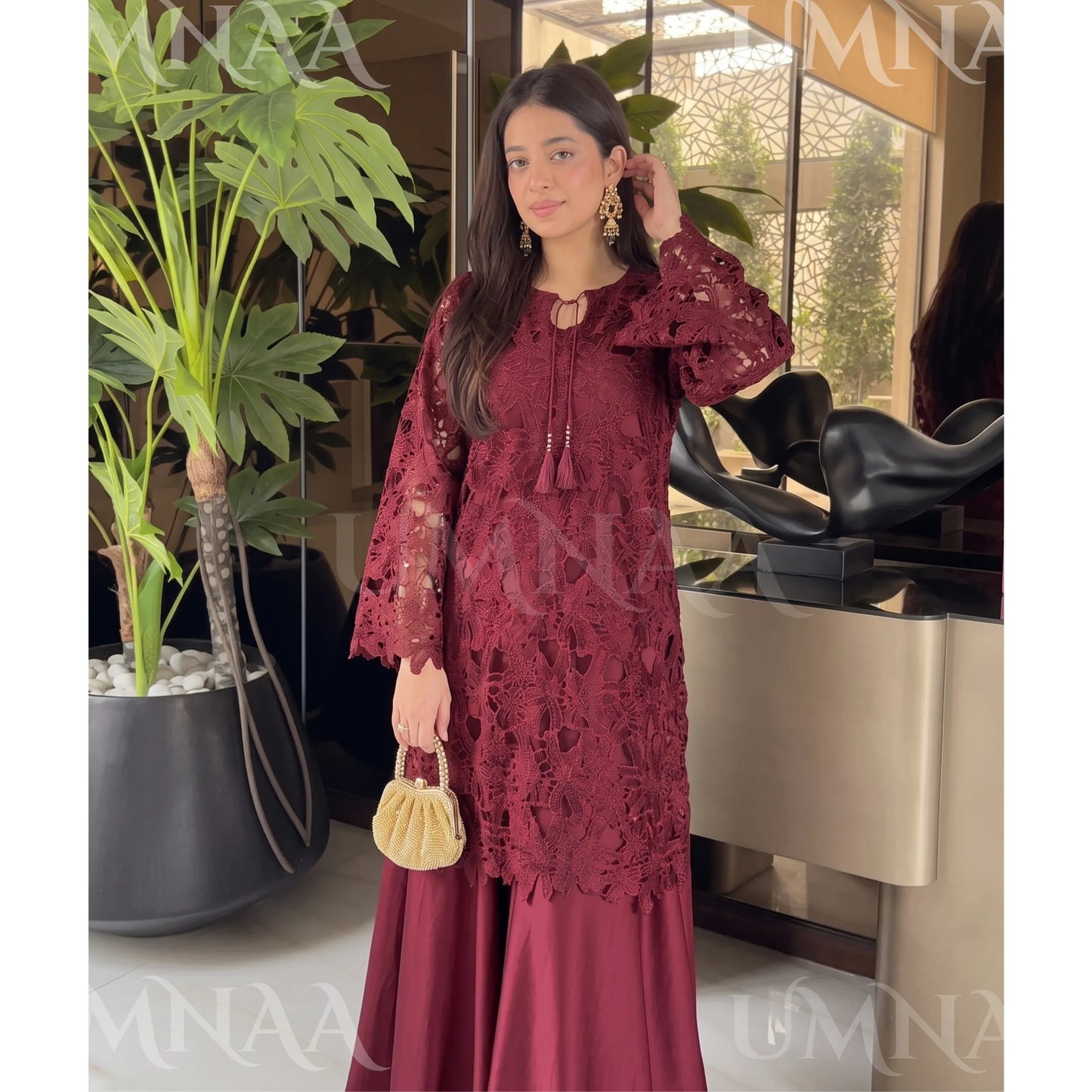 UA-290 Qureshia Silk Sharara 3 Pc | Umnaa